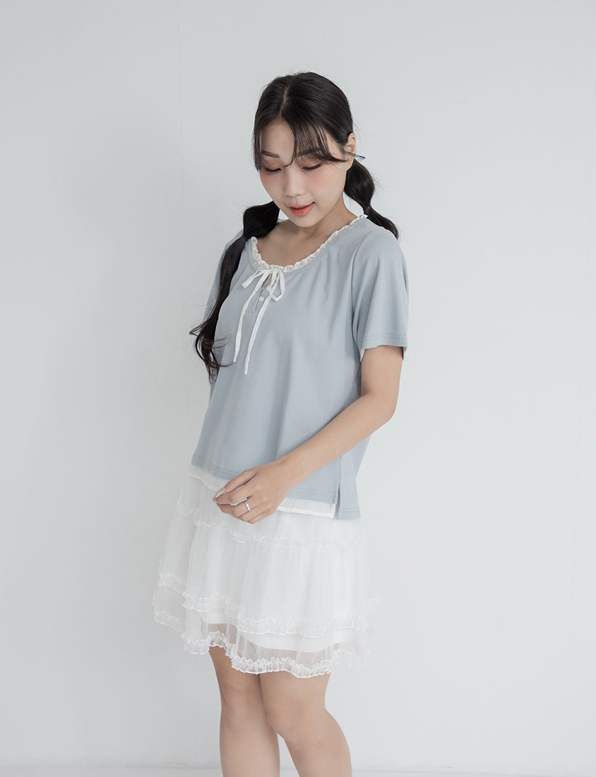 Korean Style Layered Faux Two-Piece Plus Size Top