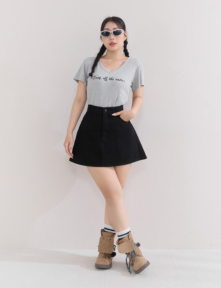 Casual Twill Cotton A-Line Plus Size Mini Skirt