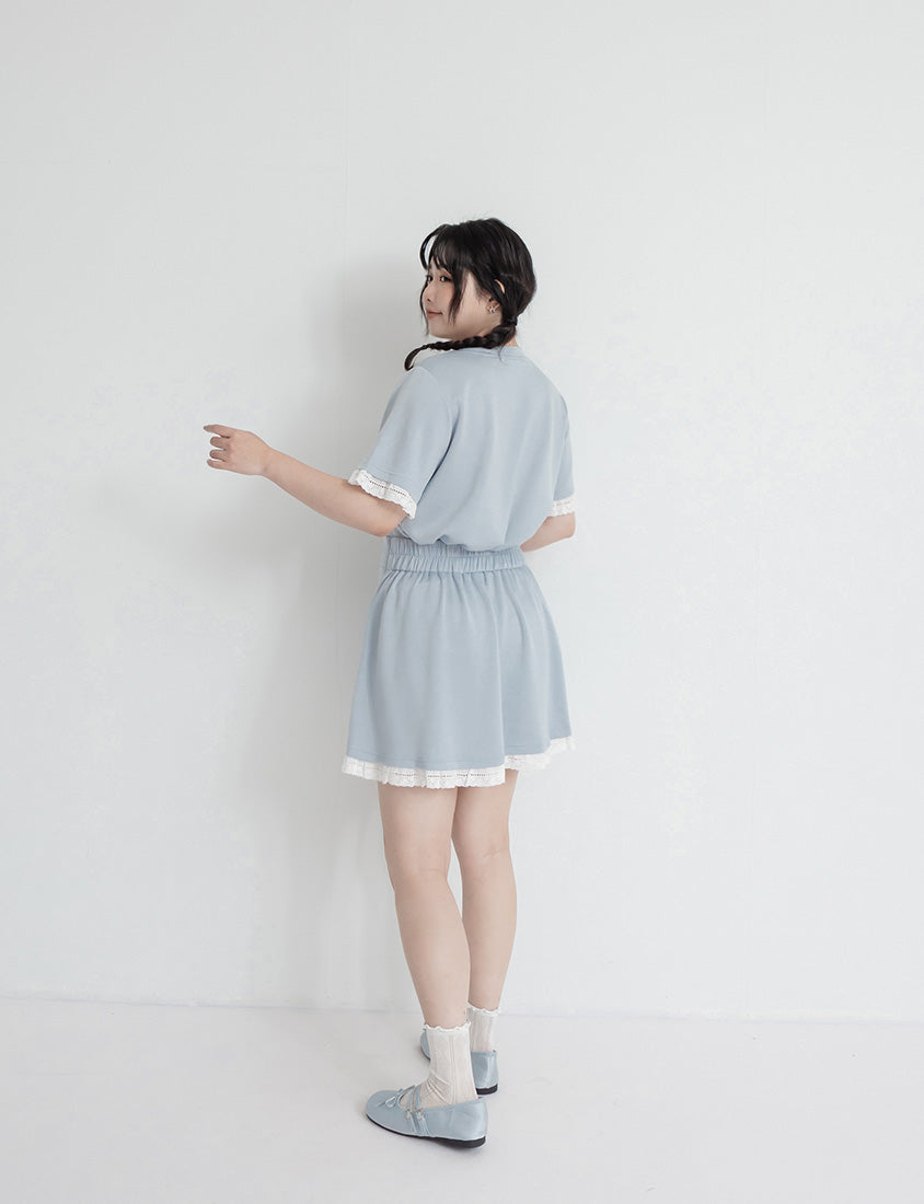 Lace Trim Cloud Cotton Plus Size Mini Skirt