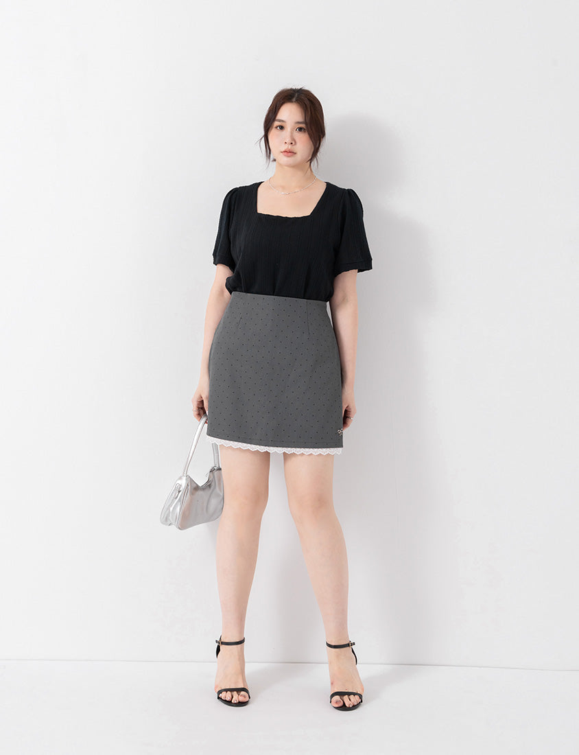 MISS. Slim Fit Square Neck Cable Knit Short Sleeve Plus Size Top