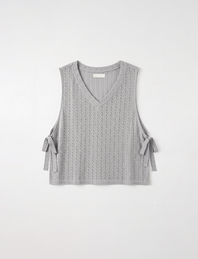 Versatile Openwork Knit Tie-Front Plus Size Tank Top