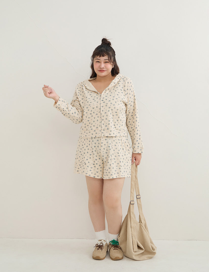 Sweet Floral Waffle Plus Size Shorts
