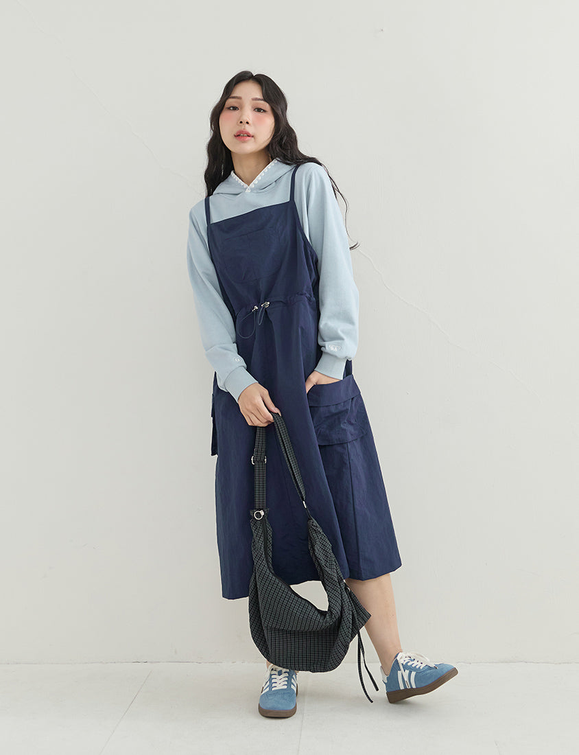Vintage Utility Adjustable Strap Plus Size Maxi Dress