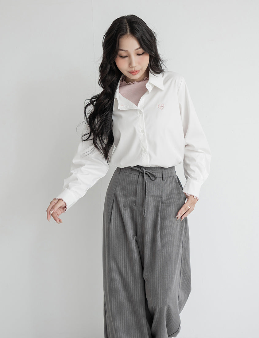 Heart Logo Embroidered Oversized Boyfriend Plus Size Shirt