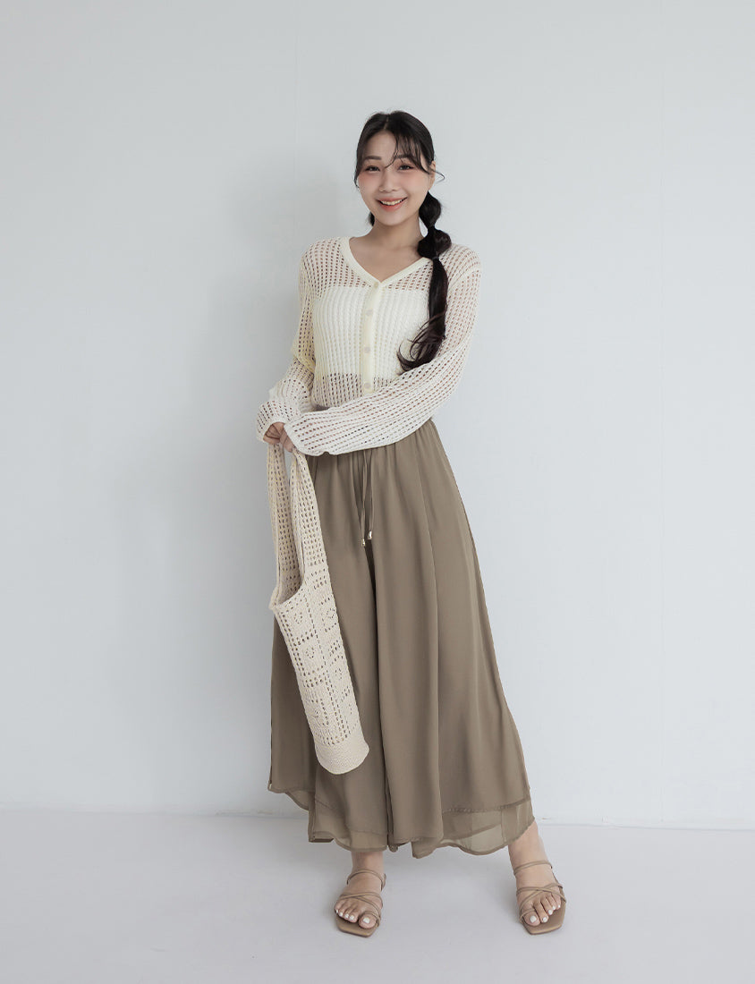 Flowy Layered Chiffon Plus Size Wide Leg Pants