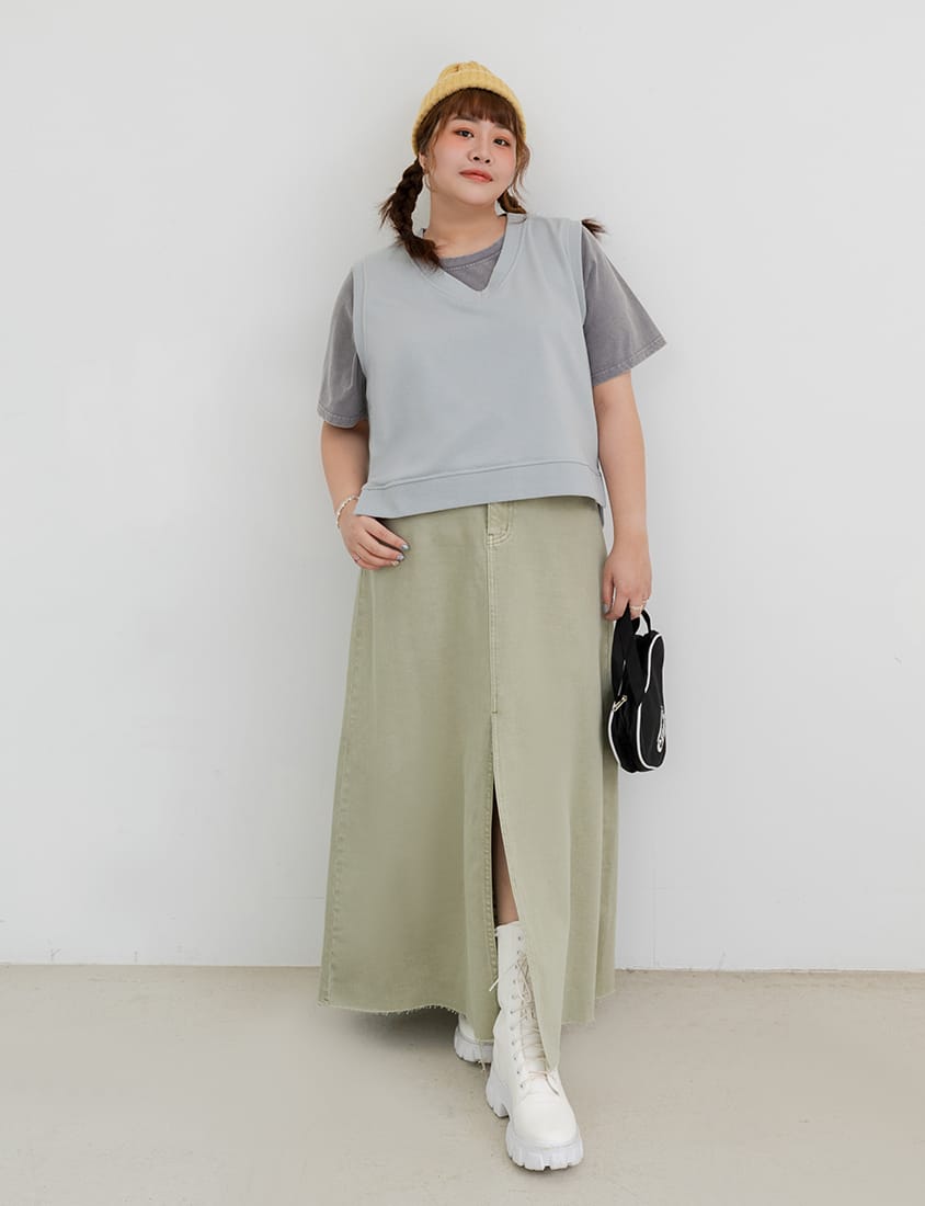 Sweet Versatile V-Neck Cotton Side Slit Plus Size Vest