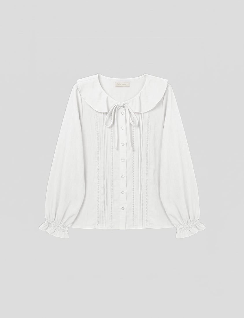 Romantic Ruffle Collar Lace Floral Button-Up Plus Size Blouse
