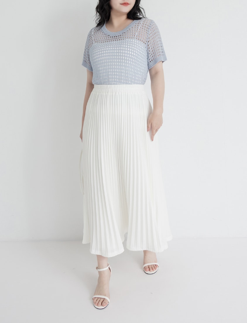 Elegant Flowy Elastic Waist Pleated Plus Size Maxi Skirt