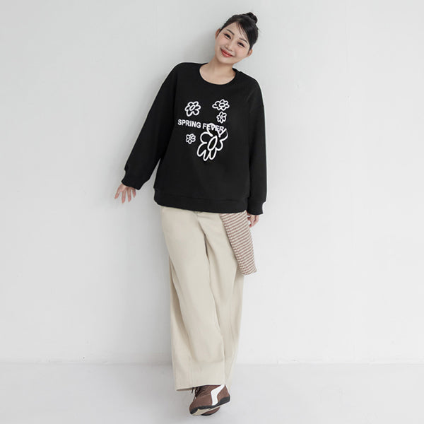 Sweet 3D Floral Plus Size Long Sleeve Sweatshirt