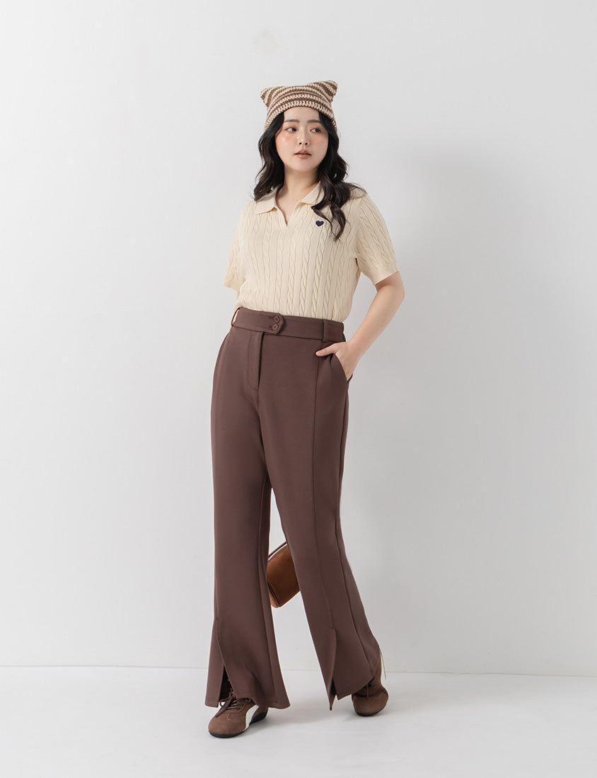 QQ Yogurt Touch Cotton Asymmetric Double-Button Plus Size Flare Pants