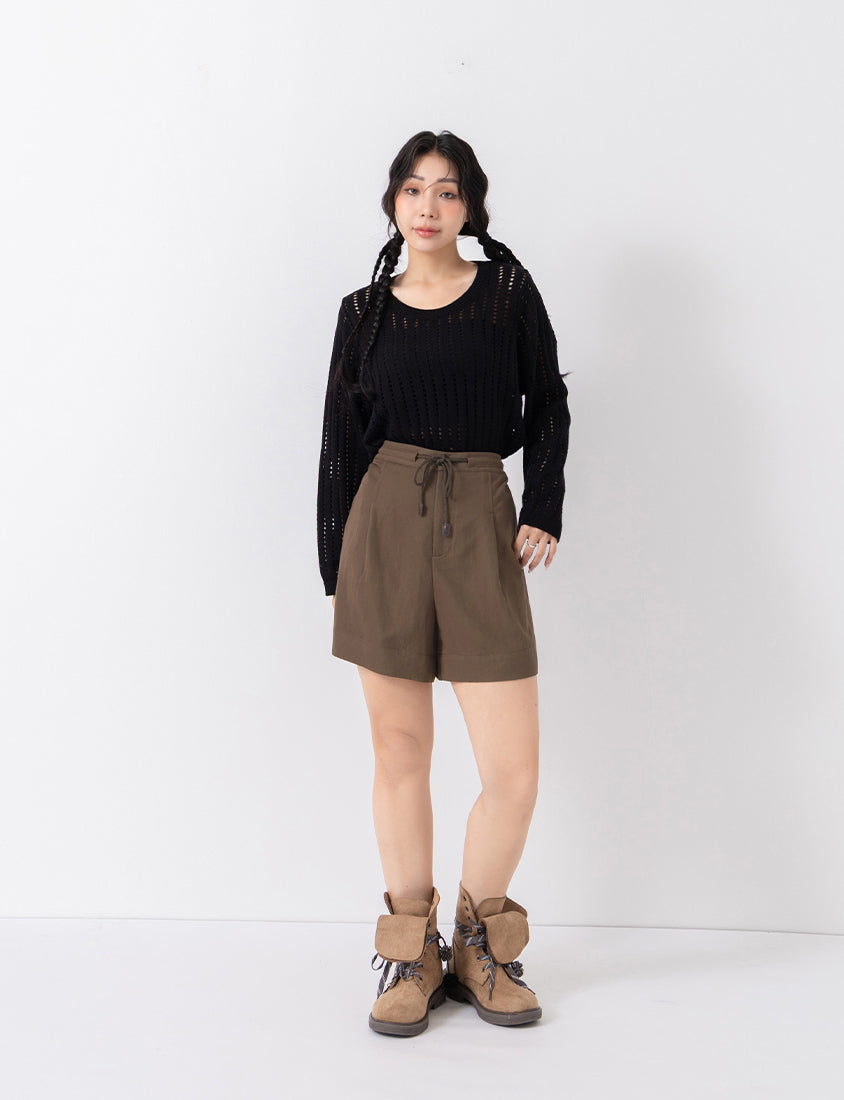 Crew Neck Openwork Ribbed Knit Long Sleeve Plus Size Top