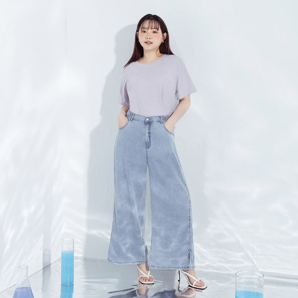 Lightweight Tencel Silky Denim Slit Plus Size Pants