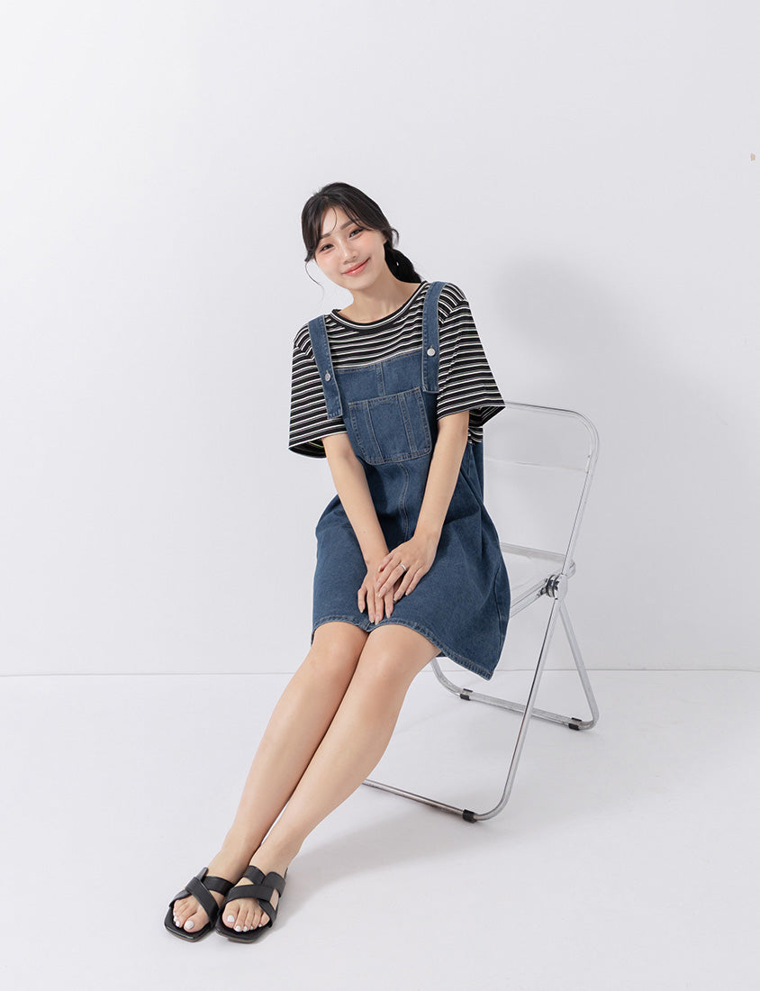 Stripe Faux Two Piece Denim Cami Plus Size Dress