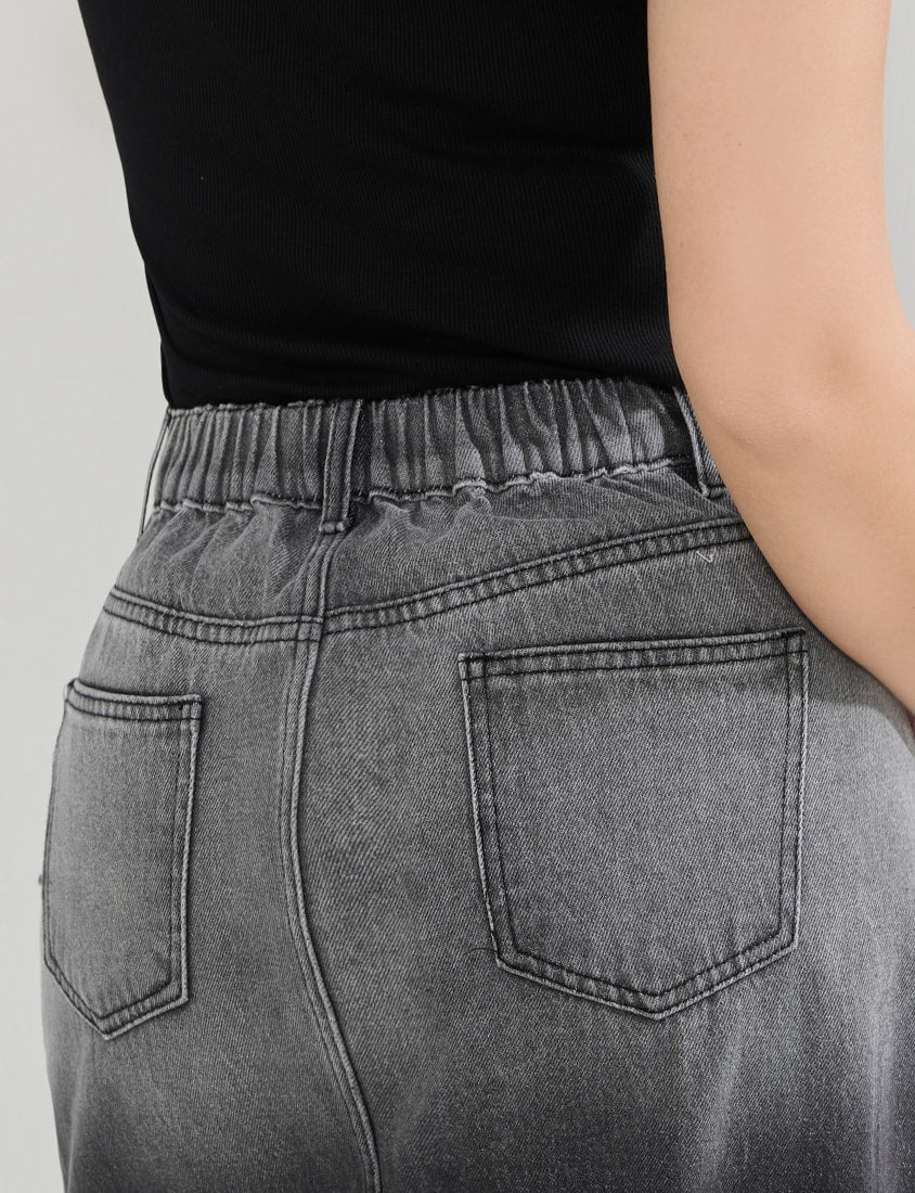 MUA! Gradient Distressed Denim Plus Size Maxi Skirt
