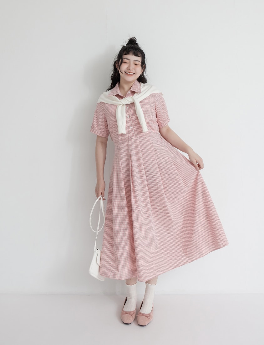 Collared Button-Up Gingham Plus Size Maxi Dress