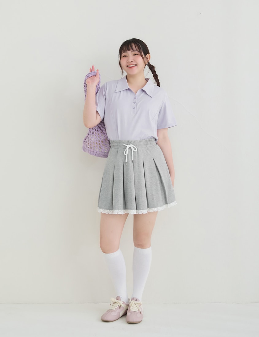 Sweet Lace Sporty Pleated Plus Size Mini Skirt