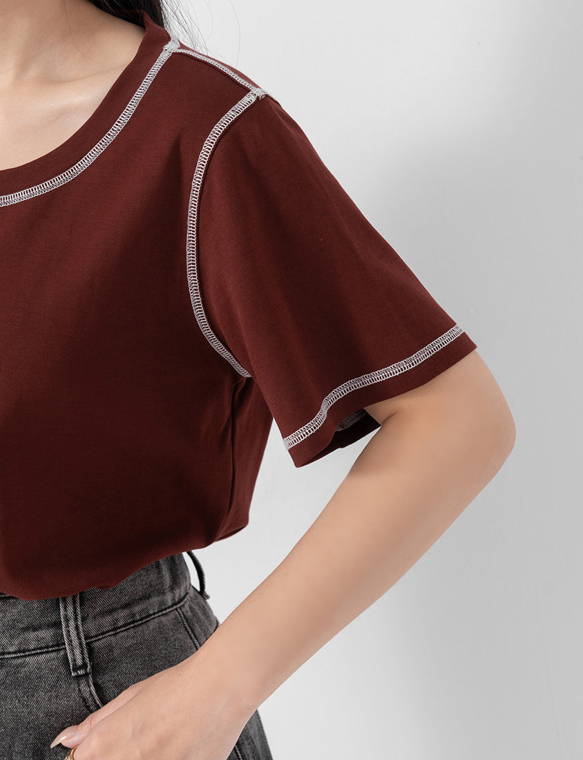 MUA! Cropped Contrast Stitch Short Sleeve Plus Size Tee