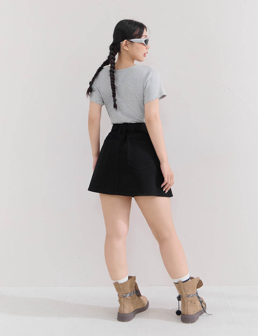Casual Twill Cotton A-Line Plus Size Mini Skirt