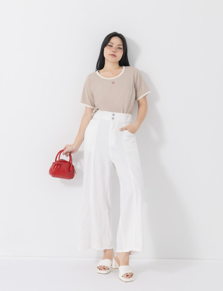 Contrast Cherry Embroidery Crewneck Plus Size Tee