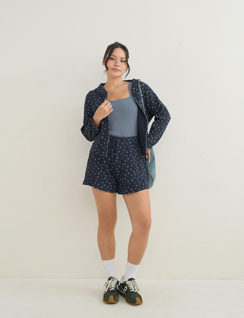 Sweet Floral Waffle Plus Size Shorts