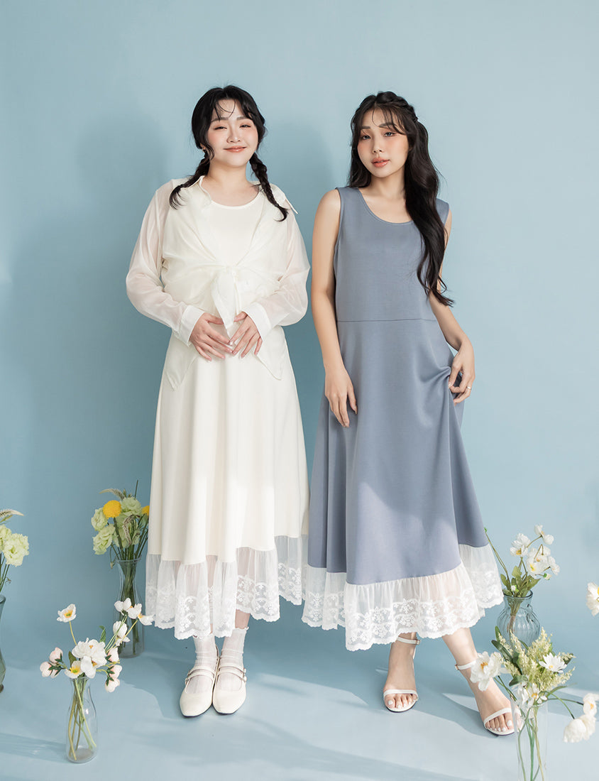 Creamy Cloud Cotton Lace Panel Plus Size Maxi Dress