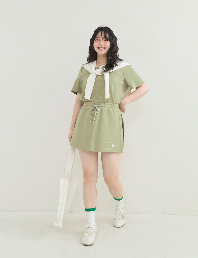 Waffle Knit Faux Two-Piece Plus Size Top