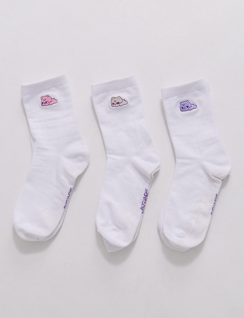 Poly Lulu x UGLY MEWS Collab Embroidered Socks (3-Pack)