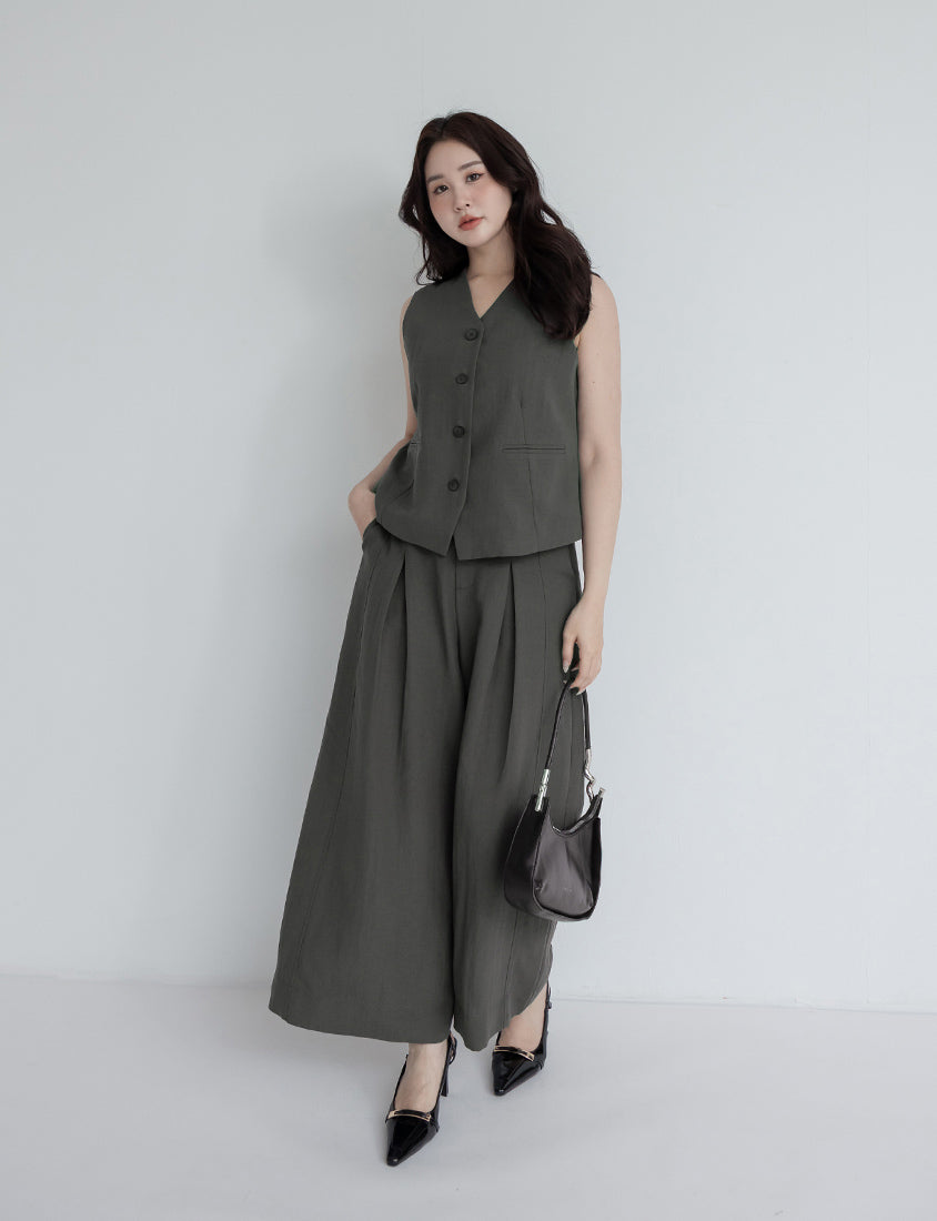 MISS. Tencel Linen Cropped Plus Size Tailored Pants