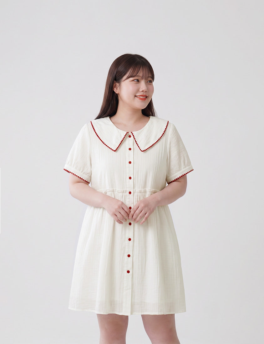 Crinkle Contrast Button-Up Plus Size Mini Dress