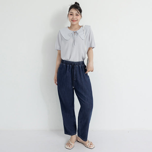 Cooling Tencel Silky Denim Drawstring Plus Size Boyfriend Jeans