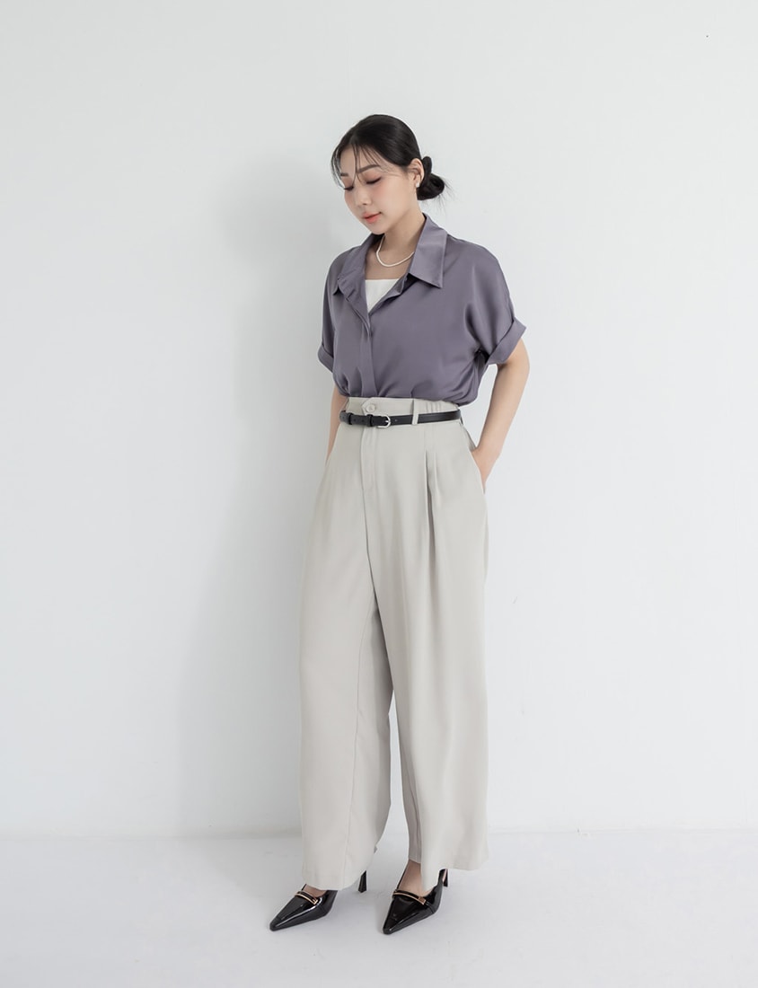 MISS. Minimal Satin Rolled Sleeve Plus Size Shirt