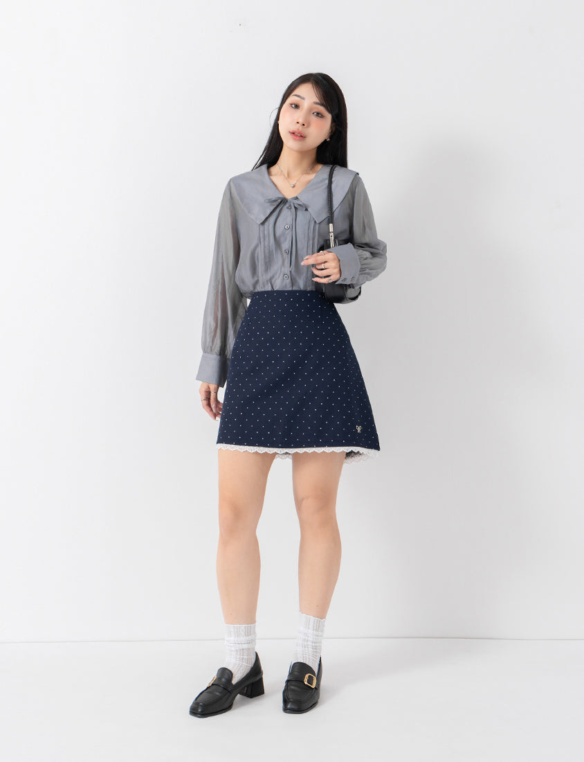 MISS. Ethereal Sheer Collared Plus Size Shirt (with Inner Cami)