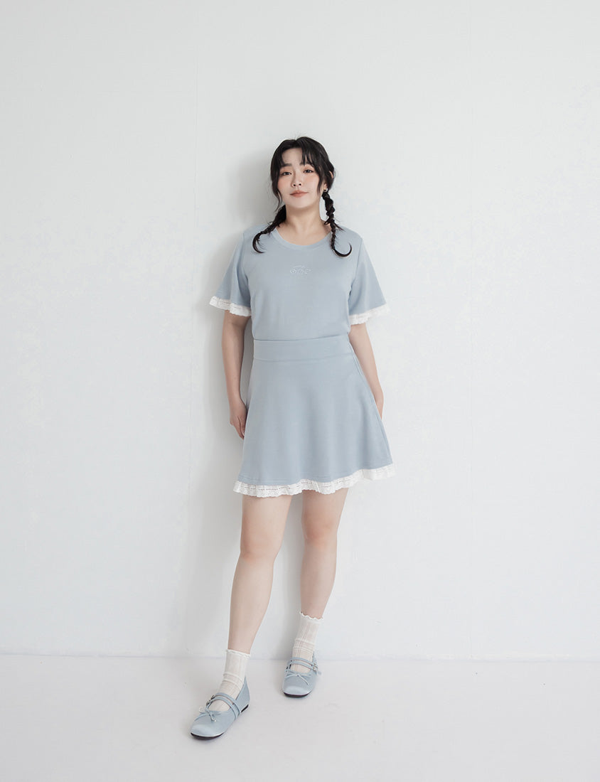 Lace Trim Cloud Cotton Plus Size Mini Skirt