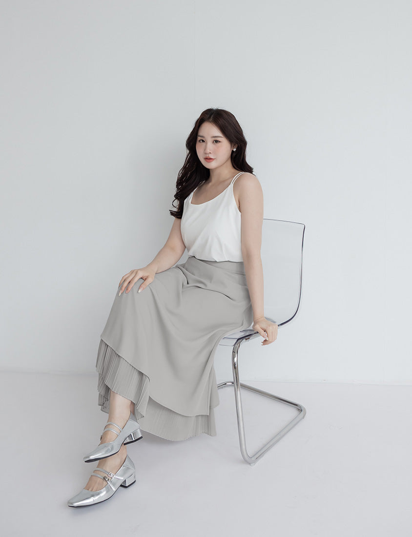 MISS. Elegant Pleated Chiffon Plus Size Maxi Skirt