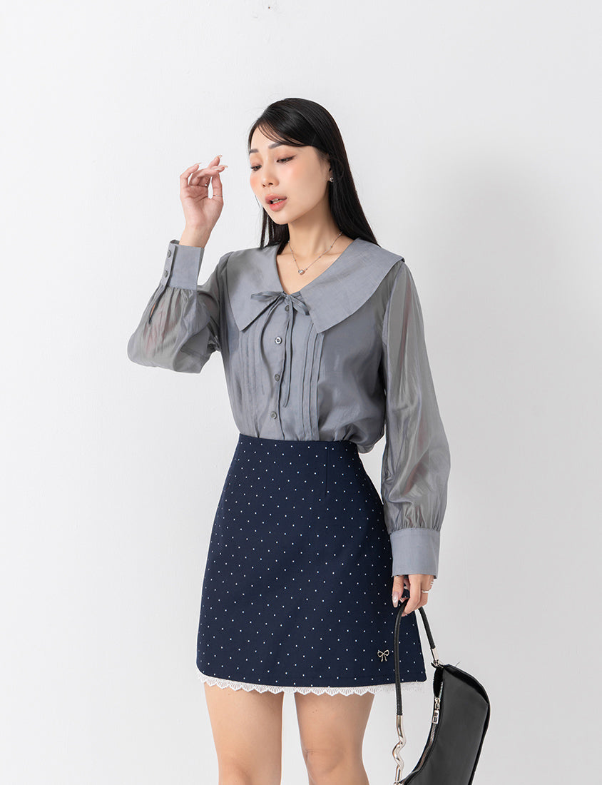 MISS. Ethereal Sheer Collared Plus Size Shirt (with Inner Cami)