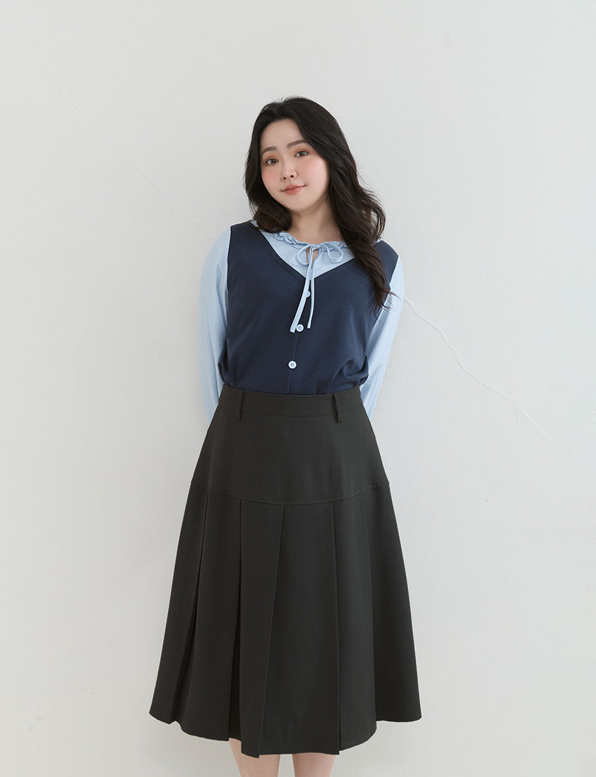 Preppy Wide Pleated Plus Size Midi Skirt