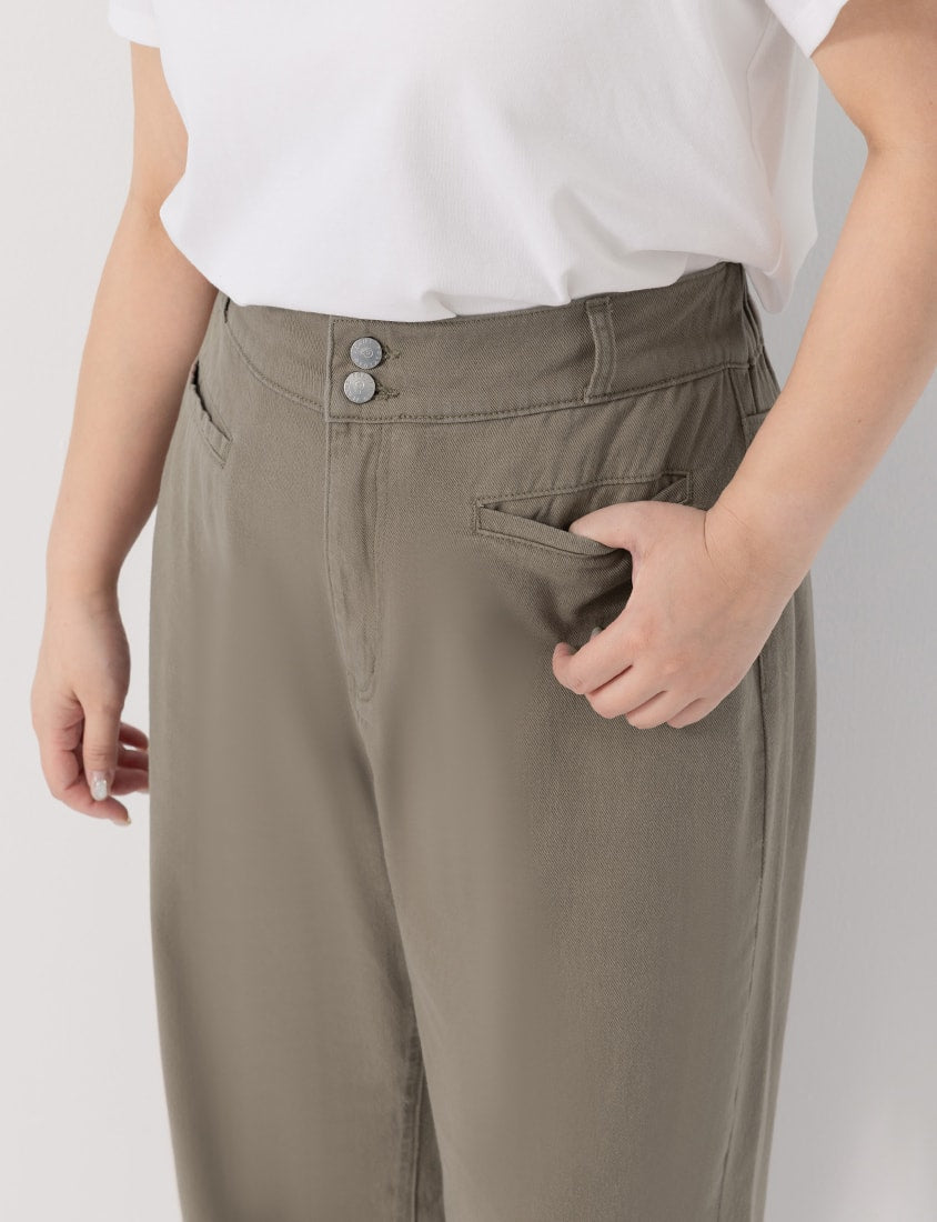 Slim Fit Wide Waistband Twill Plus Size Boyfriend Pants