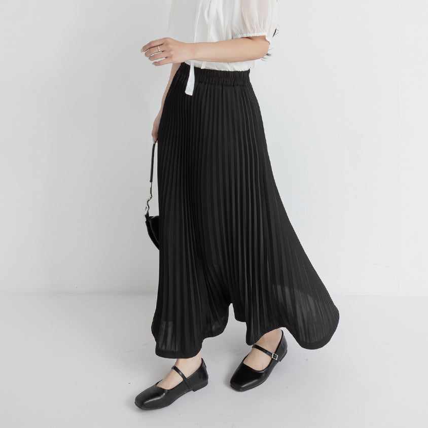 Elegant Flowy Elastic Waist Pleated Plus Size Maxi Skirt