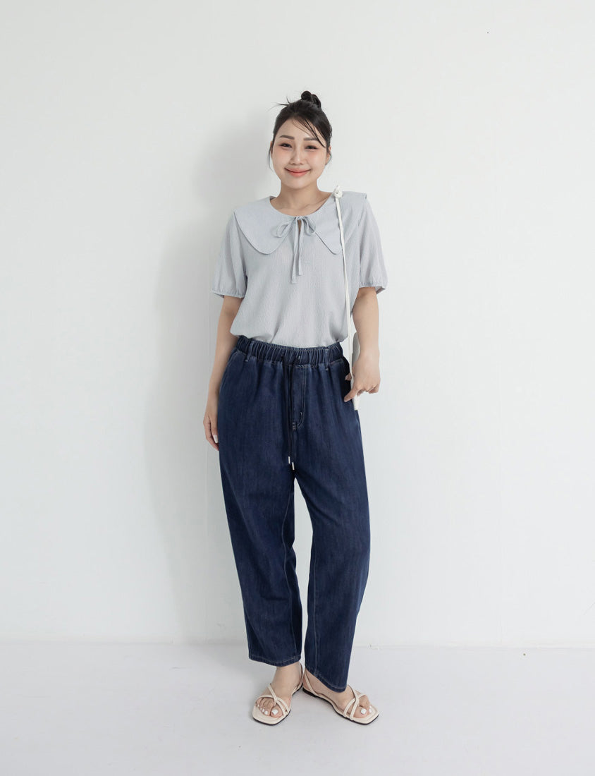 Cooling Tencel Silky Denim Drawstring Plus Size Boyfriend Jeans