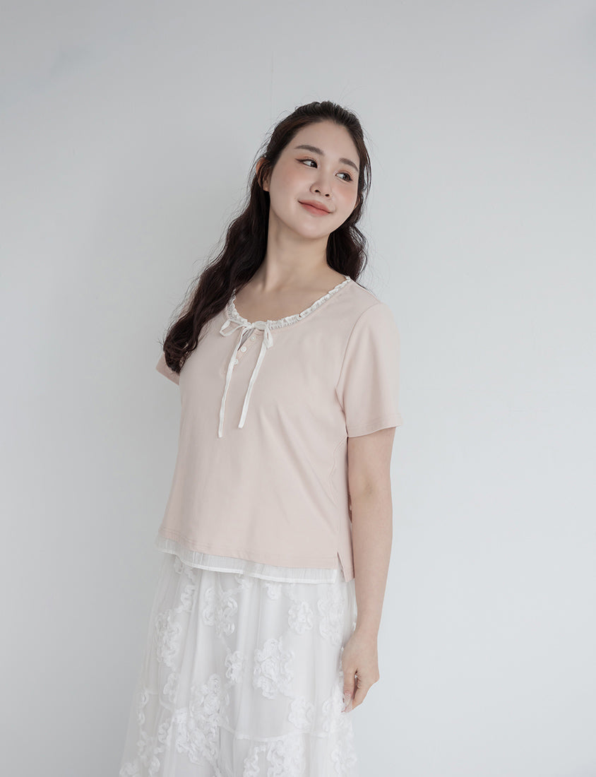 Korean Style Layered Faux Two-Piece Plus Size Top