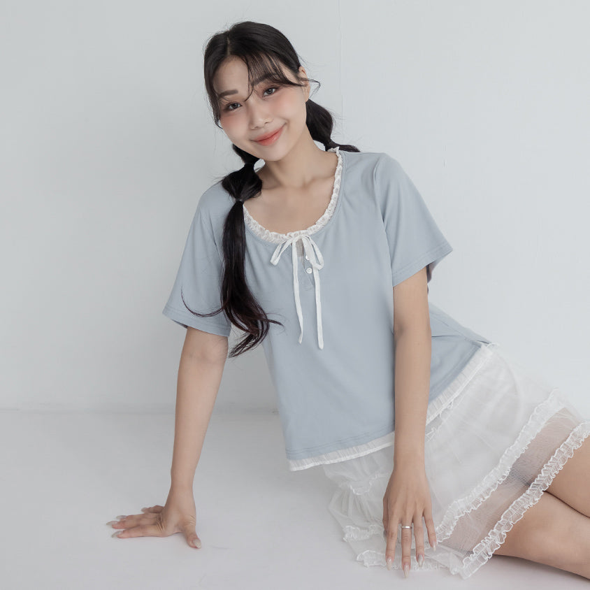 Korean Style Layered Faux Two-Piece Plus Size Top