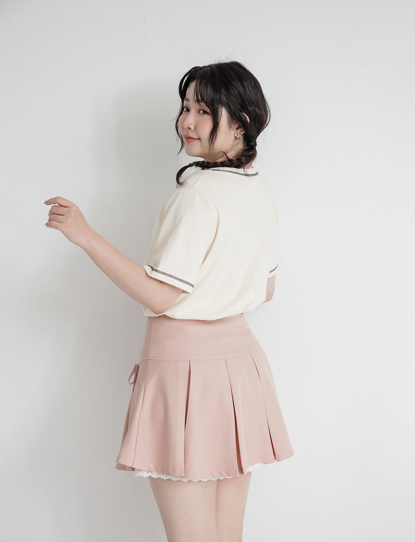 Sweet Bow Lace Pleated Plus Size Mini Skirt