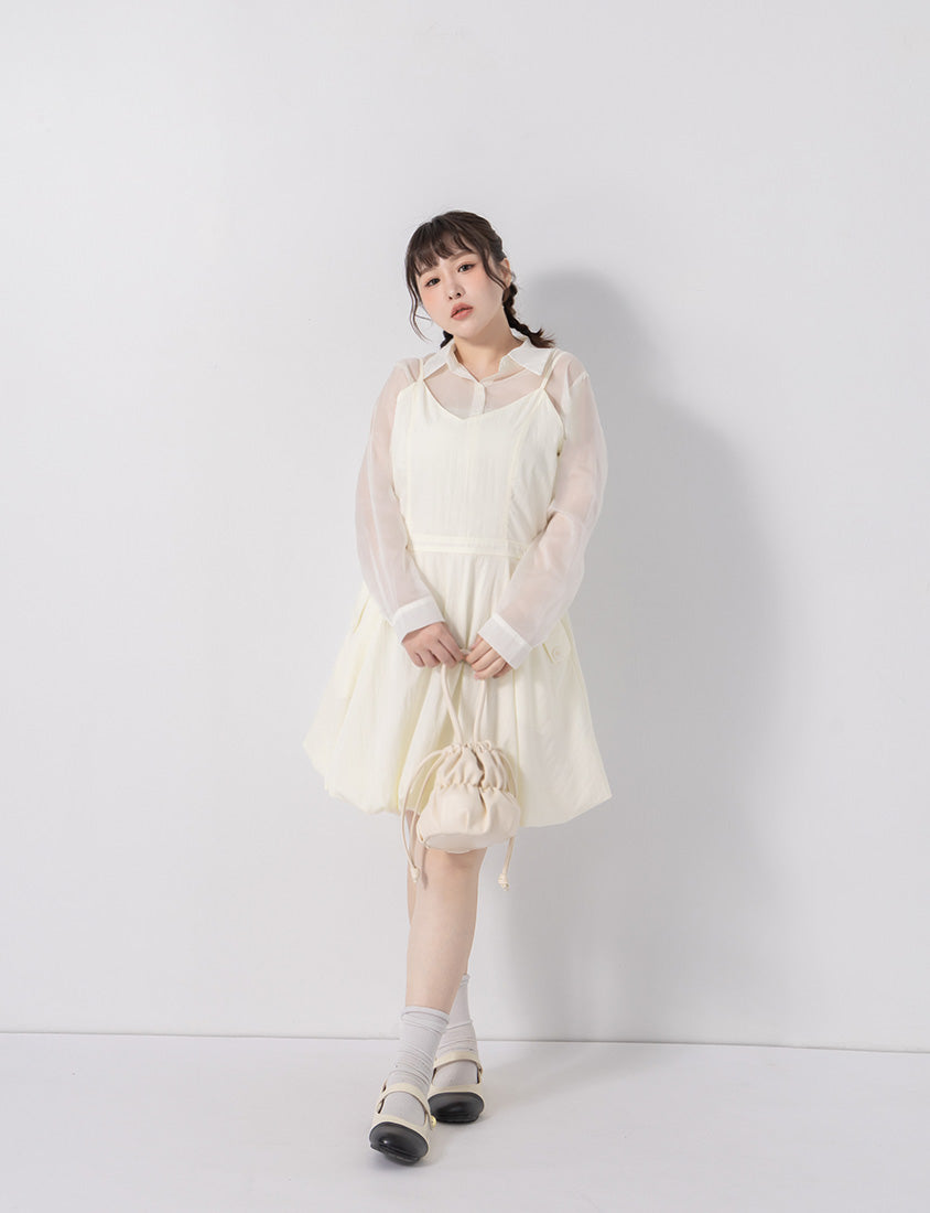 Cute Bubble Hem Adjustable Strap Plus Size Mini Dress
