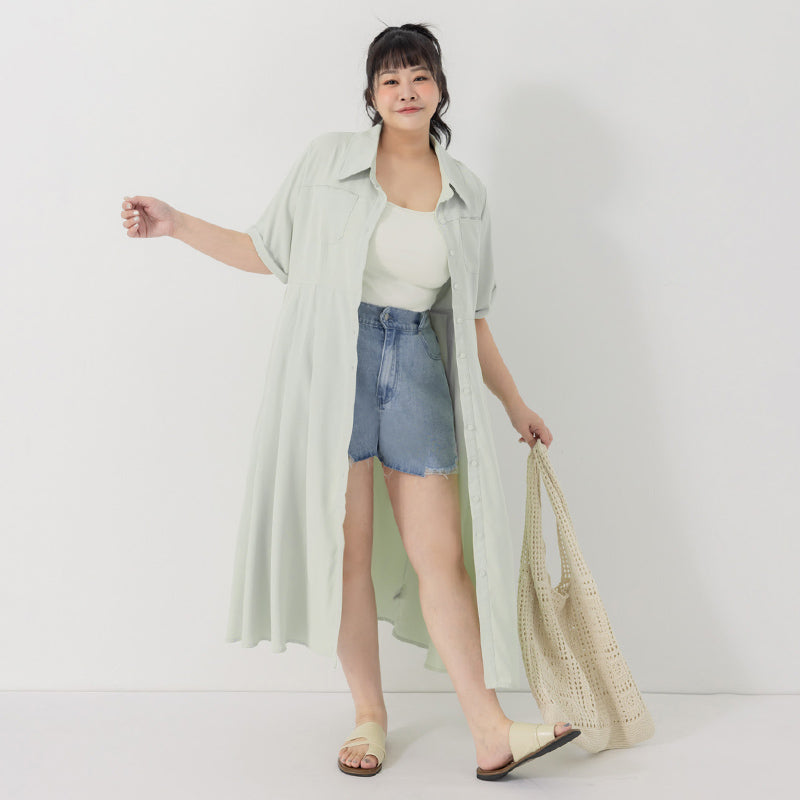 Vintage Japanese Style Button-Up Collar Plus Size Maxi Dress