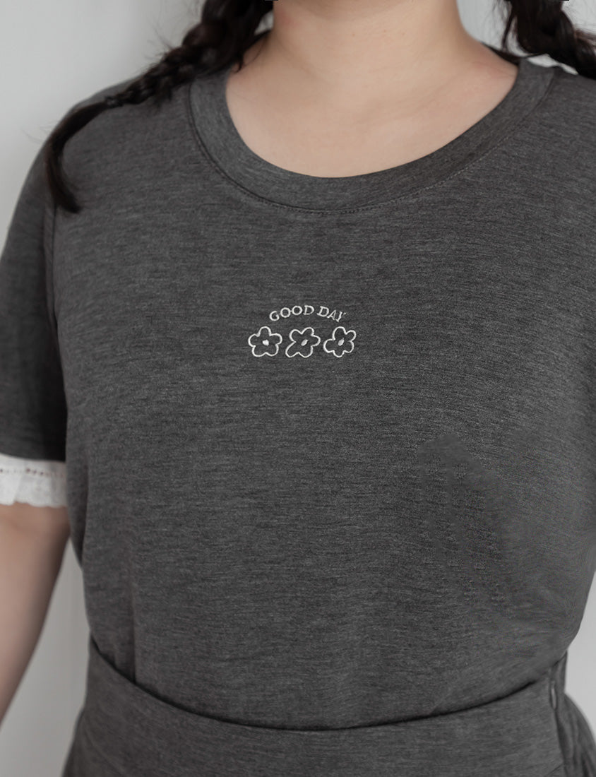 Lace Trim Floral Cloud Cotton Plus Size Tee