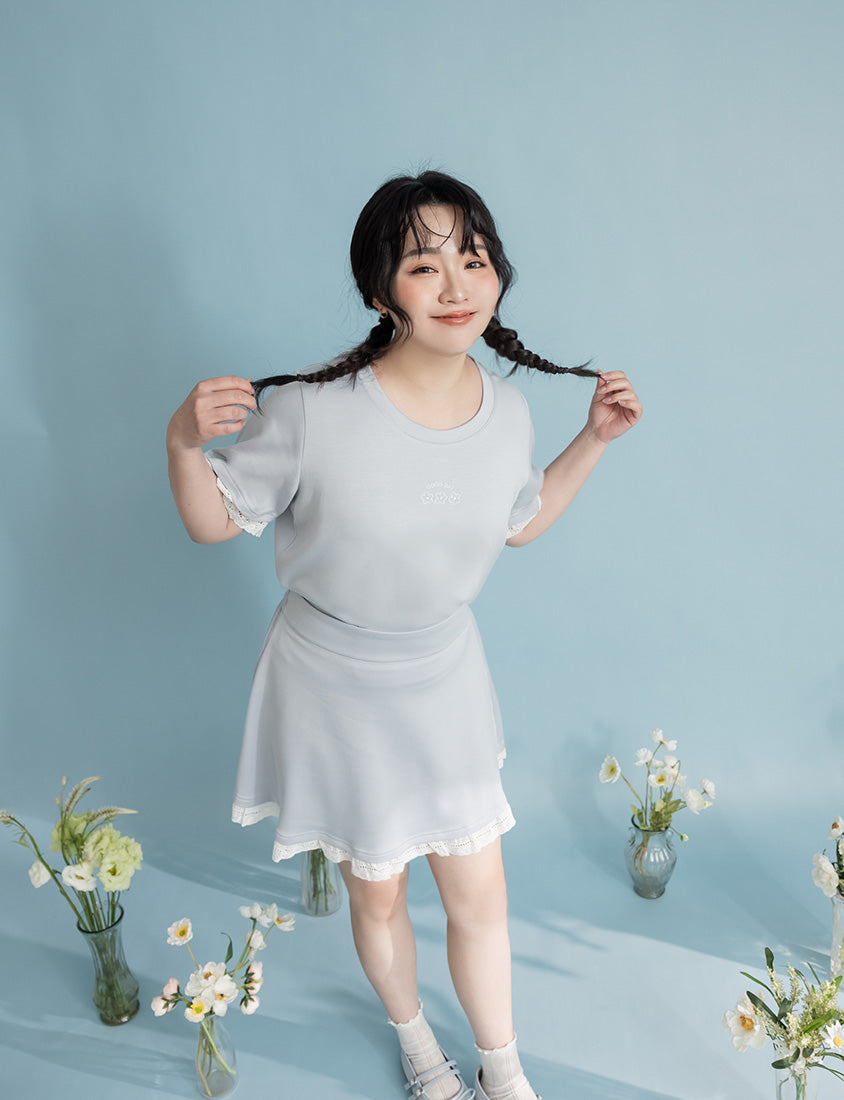 Lace Trim Cloud Cotton Plus Size Mini Skirt