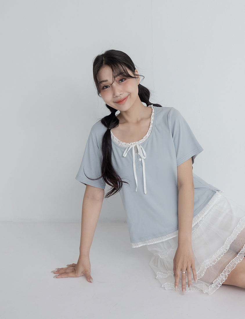 Korean Style Layered Faux Two-Piece Plus Size Top