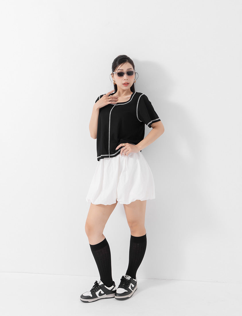 MUA! Cropped Contrast Stitch Short Sleeve Plus Size Tee