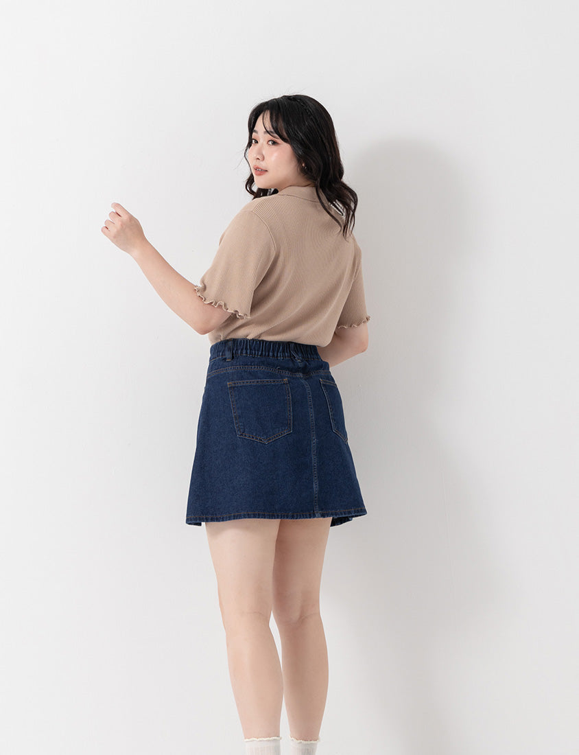 Standard Perfect Fit Seamed A-Line Denim Plus Size Mini Skirt