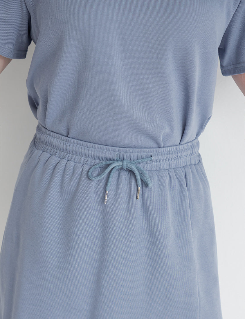 Soft Stretch Cotton Side Slit Drawstring Plus Size Mini Skirt